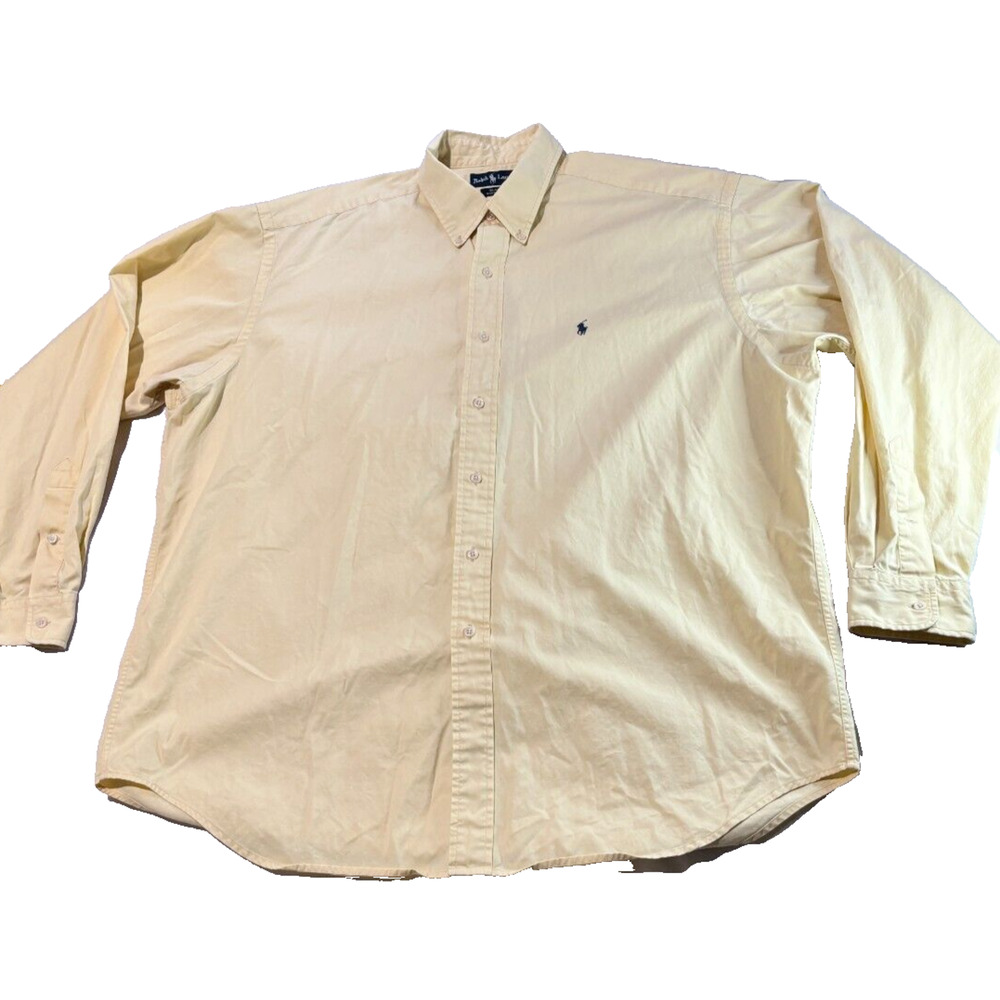 Ralph Lauren Button Down Shirt Yellow Men's Size XL Blue Pony